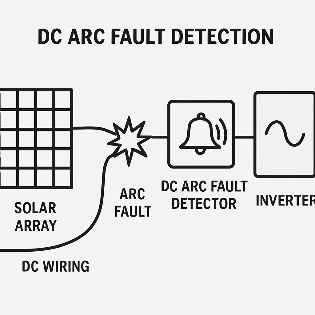 Diagram of DC arc fault detection in a solar system
