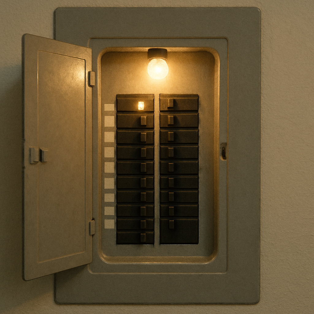 Breaker panel with light on